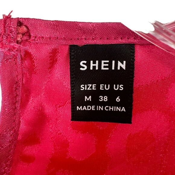 Barbie Pink Leopard Print Shoulder Pad Sleeveless Top Size 6 Satin Shein Brand - Picture 6 of 7